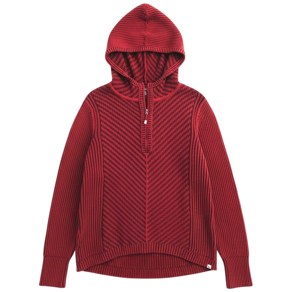 Eddie Bauer Sweater Womens Large Red Chevron Ribbed Quarter Zip Hooded Gorpcore